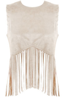 Cream Fringe Detail Sleeveless Top