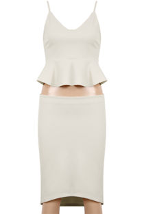 Cream Peplum Cami and Curved Hem Skirt Set
