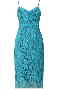 Turquoise Lace Floral Print Lined Bodycon Dress