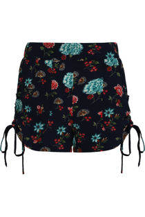Ruched Side Floral Print Shorts In Black