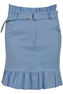 Blue Pleated Hem Belted PU Mini Skirt