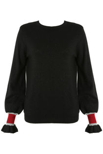Black Ruffle Wrap Cuffs Metallic Jumper 