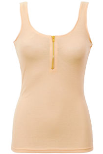 Beige Zip Detail Ribbed Vest