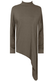 Khaki Roll Neck Jersey Asymmetric Top