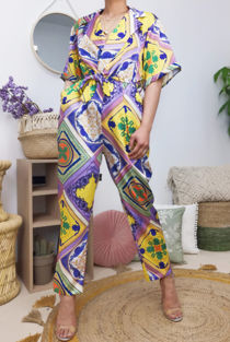 Lilac Scarf Print Belted Jumpsuit