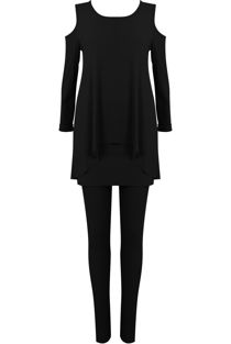 Black Knitted Cold Shoulder Loungwear