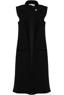 Black Long Open Side Pocketed Gilet 
