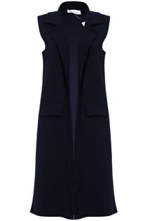 Navy Long Open Side Pocketed Gilet 