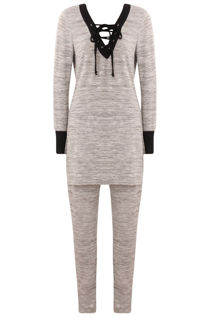 Grey Lightweight Tie Neck Tunic & Trouser Set