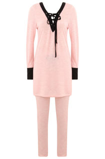 Pink Lightweight Tie Neck Tunic & Trouser Set