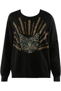 Black Sequin Cat Face Jumper