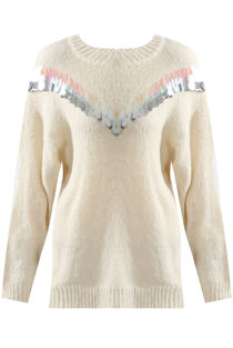 Beige Fins Trim Sweaters