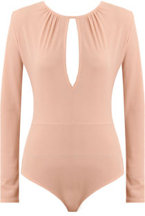 Long Sleeve Key Hole Bodysuit In Silver Pink