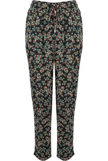 Black Floral Print Tie Up Trousers