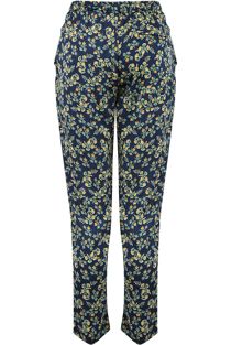 Navy Floral Print Tie Up Trousers