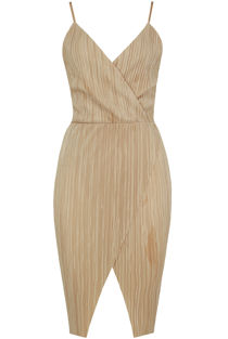 Beige Crinkle Cross Over Bodycon Dress