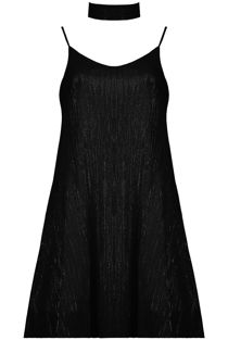 Black Pleated Glitter Swing Dress with Matching Choker
