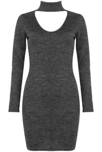 Grey Lurex Choker Neck Bodycon Dress