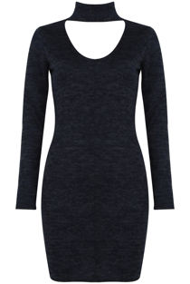 Navy and Grey Choker Neck Long Sleeves Bodycon Dress