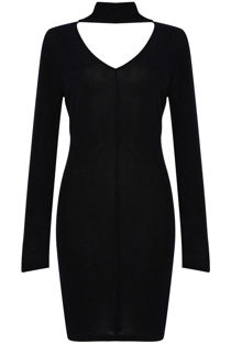 Navy Lurex Choker Neck Bodycon Dress