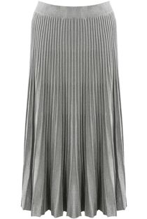Grey Ribbed Pleated Maxi Skirt 