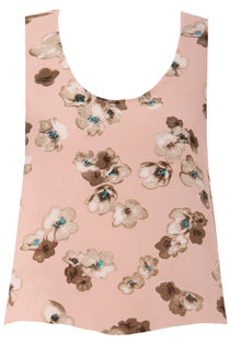 Rose Floral Print Cropped Chiffon Sleeveless Blouse