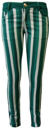 Green Striped Skinny Jeans  