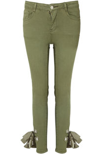 Ankle Lace Tie Up Stretch Skinny Light Khaki Jeans