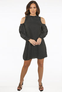 Black Contrast Polka Dot Shift Dress