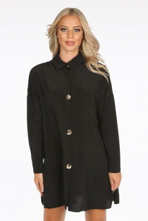 Black Golden Buttons Shirt Dress