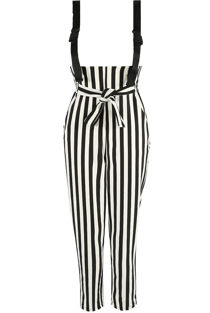Monochrome Striped Jumpsuit With Webbing Detail