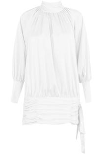 White Side Knotted High Neck Satin Dress