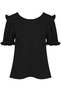 Black Frill Sleeve Round Neck Top