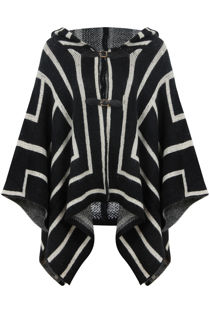 Navy With White Striped Knitted Poncho