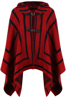 Red With Navy Striped Knitted Poncho 