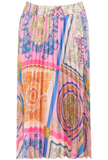 Rose Scarf Print Pleated Midi Skirt