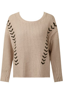 Beige PU Lace Chunky Knit Jumper