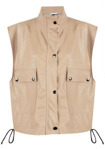 Beige PU Cropped Gilet