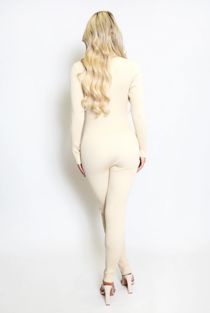 Beige Diamante Tie Knitted Unitard