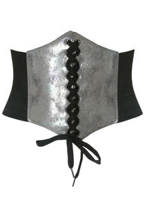 Silver Foil Trim Lace Up Corset