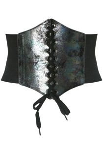 Black Foil Trim Lace Up Corset