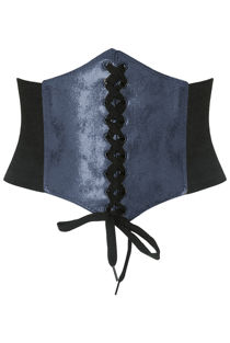 Blue Foil Trim Lace Up Corset