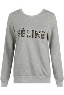 Grey FELINE Slogan Ribbed Jumper
