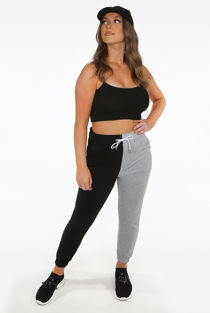 Grey Two Tone Front Tie Up Elasticated Waist Joggers