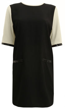  Cream Black Front PVC Pocket Dress