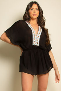 Black Embellished Kaftan Playsuit