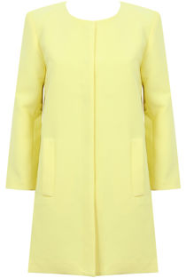 Yellow Pleated Back Box Pattern Long Coat 