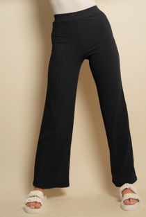 Black Ribbed Wide Leg Trousers