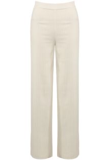 White Ribbed Wide Leg Trousers