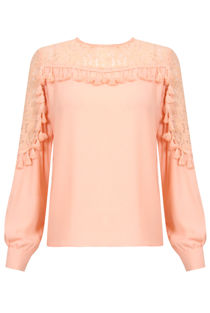 Pink Shoulder Floral Mesh Blouse